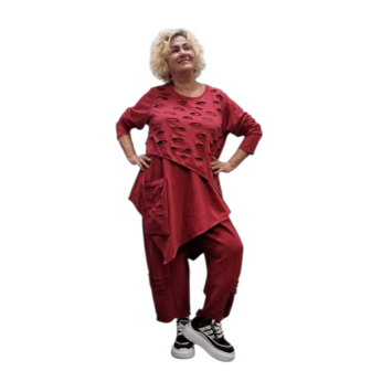 Tuniek asymmetrisch rood tweelaags