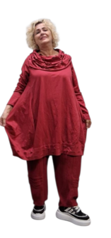 Tuniek -jurk - A-lijn rood met aparte kol en zoom
