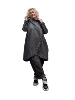 Tuniek antraciet met grote kolkraag stonewashed