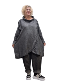 Tuniek antraciet met grote kolkraag stonewashed