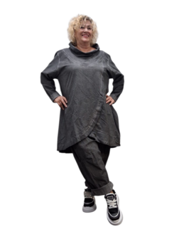 Tuniek antraciet met grote kolkraag stonewashed