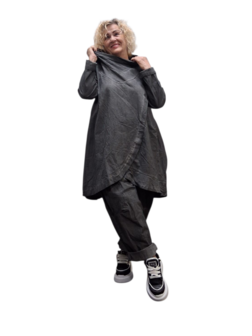 Tuniek antraciet met grote kolkraag stonewashed