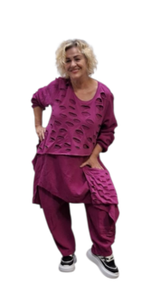 Tuniek mousseline stof asymmetrisch paars tweelaags