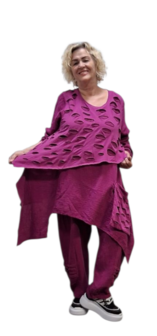 Tuniek mousseline stof asymmetrisch paars tweelaags
