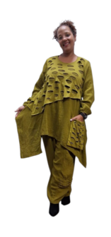 Tuniek mousseline stof asymmetrisch olijf tweelaags