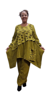 Tuniek mousseline stof asymmetrisch olijf tweelaags