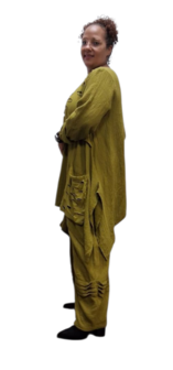 Tuniek mousseline stof asymmetrisch olijf tweelaags