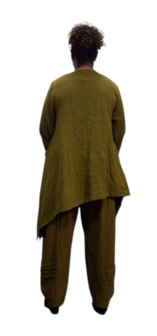 Tuniek mousseline stof asymmetrisch olijf tweelaags