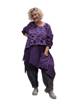 Tuniek mousseline stof asymmetrisch purple tweelaags