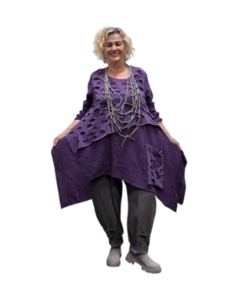 Tuniek mousseline stof asymmetrisch purple tweelaags