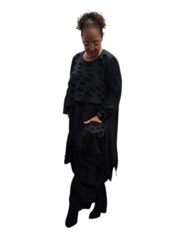 Tuniek mousseline stof asymmetrisch zwart tweelaags