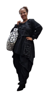Tuniek mousseline stof asymmetrisch zwart tweelaags