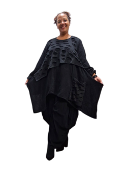 Tuniek mousseline stof asymmetrisch zwart tweelaags