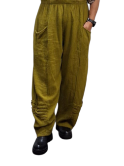 Broek rekbare taille olijfgroen mousseline stof