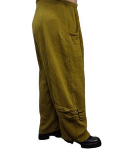 Broek rekbare taille olijfgroen mousseline stof