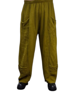 Broek rekbare taille olijfgroen mousseline stof