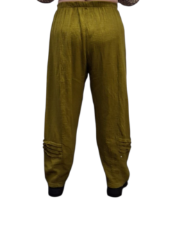 Broek rekbare taille olijfgroen mousseline stof
