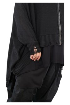 Ruim vallend vest Bella zwart met grote rits