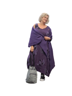 Jurk mouwloos purple met print 100% linnen