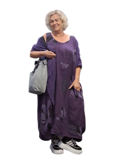 Jurk mouwloos purple met print 100% linnen