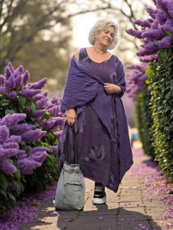 Jurk mouwloos purple met print 100% linnen