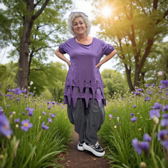Tuniek purple met slierten en gaten