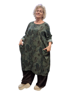 Jurk / lange tuniek groen met print corduroy