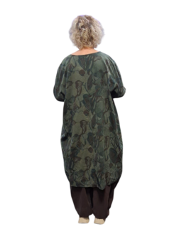Jurk / lange tuniek groen met print corduroy