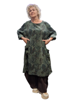 Jurk / lange tuniek groen met print corduroy