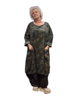 Jurk / lange tuniek groen met print corduroy