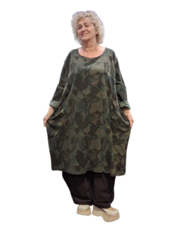 Jurk / lange tuniek groen met print corduroy