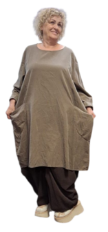 Jurk / lange tuniek taupe corduroy