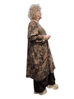 Jurk / lange tuniek taupe met print corduroy