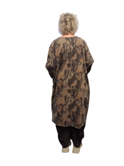 Jurk / lange tuniek taupe met print corduroy