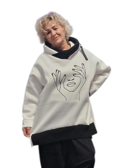 Sweater met capuchon wit zwart 