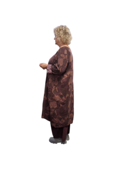 Jurk / lange tuniek aubergine met print corduroy
