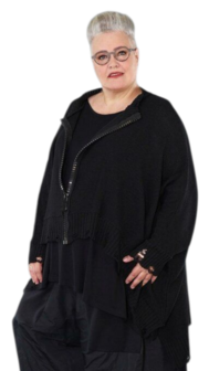 Ruim vallend vest Bella zwart met grote rits