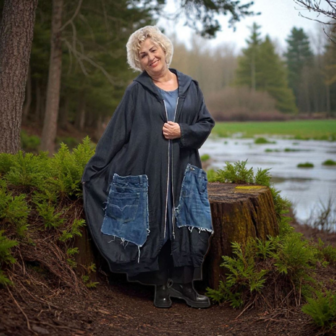 Tussenjas  / vest denim `met capuchon