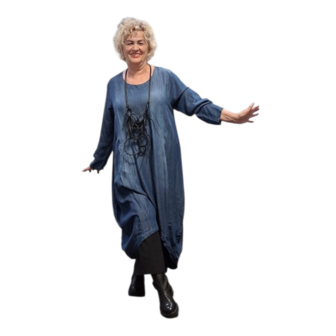 Leuke donkerblauwe denimjurk met steekzakken, stonewashed