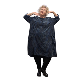 Jurk / lange tuniek  blauw met print corduroy
