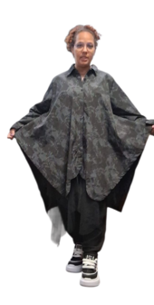 Lange blouse zwart met tule inzet in zoom 