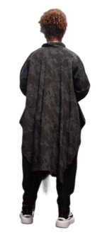 Lange blouse zwart met tule inzet in zoom 