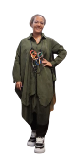 Lange blouse groen met tule inzet in zoom 