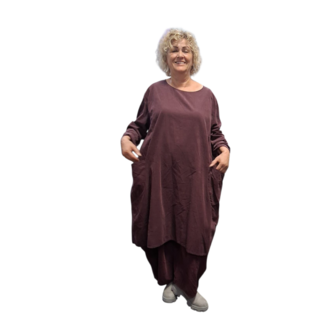 Jurk / lange tuniek aubergine corduroy