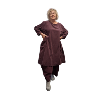 Jurk / lange tuniek aubergine corduroy