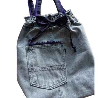 Myrjo handgemaakte denimtas grijs -paars 