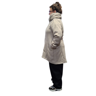 Korte tussenjas beige met capuchon ribfluweel/corduroy
