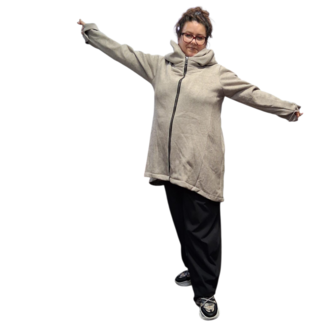 Korte tussenjas beige met capuchon ribfluweel/corduroy