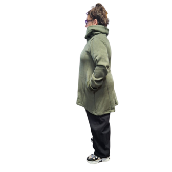 Korte tussenjas groen met capuchon ribfluweel/corduroy