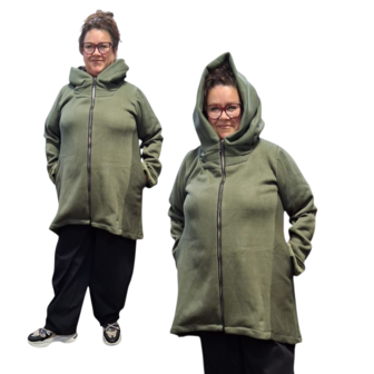 Korte tussenjas groen met capuchon ribfluweel/corduroy